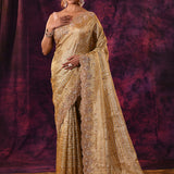 Gold Shimmer Saree With Hand Embroidered Scalloped Border Tissue Saree
