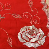 Red Georgette Saree With All Over Hand Embroidered Silver Sequin Rose Vine