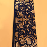 Ink Blue Copper Zari Large Lotus Floral Jaal Pure Silk Banarasi Saree With Geometric Self Border