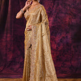 Gold Shimmer Saree With Hand Embroidered Scalloped Border Tissue Saree
