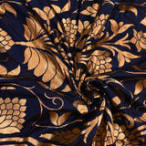 Ink Blue Copper Zari Large Lotus Floral Jaal Pure Silk Banarasi Saree With Geometric Self Border