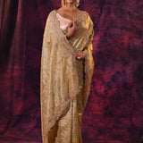 Gold Shimmer Saree With Hand Embroidered Scalloped Border Tissue Saree