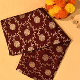 Deep Maroon Silver Zari Floral Jaal Pure Silk Banarasi Saree With Contrast Turquoise Arch Pallu