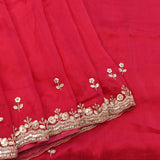 Rani Pink Georgette Saree With Hand Embroidered Pearl Medallion Border