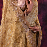 Gold Shimmer Saree With Hand Embroidered Scalloped Border Tissue Saree