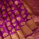 Purple Silk Banarasi Saree With Gold Lotus Brocade And Scalloped Border