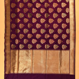 Deep Purple Gold Zari Meenakari Butti Pure Silk Banarasi Saree With Broad Plain Zari Pallu