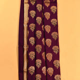 Deep Purple Gold Zari Meenakari Butti Pure Silk Banarasi Saree With Broad Plain Zari Pallu