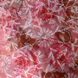 Red & Peach Organza Saree With White Chikankari Style Floral Jaal Print & Gold Zari Border