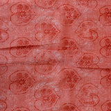 Red & Peach Organza Saree With White Chikankari Style Floral Jaal Print & Gold Zari Border