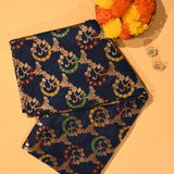 Deep Navy Blue Gold Zari Meenakari Paisley Vine Pure Silk Banarasi Saree With Dense Gold Floral Pallu