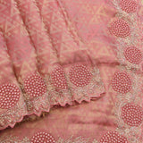 Pink Woven Saree With Hand Embroidered Pearl Floral Border