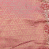 Pink Woven Saree With Hand Embroidered Pearl Floral Border