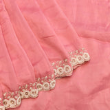 Pink Georgette Saree With Hand Embroidered Pearl Medallion Border
