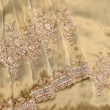 Olive Gold Satin Saree With Hand Embroidered Floral Sprays And Stone Border