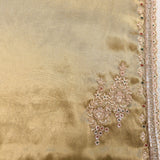 Olive Gold Satin Saree With Hand Embroidered Floral Sprays And Stone Border
