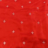 Red Georgette Saree With All Over Hand Embroidered Star Motifs And Chevron Border