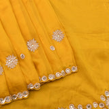 Yellow Georgette Saree With Hand Embroidered Mirror Work Floral Motifs