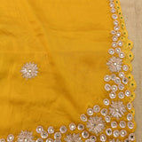 Yellow Georgette Saree With Hand Embroidered Mirror Work Floral Motifs