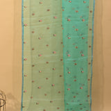 Sea Green Organza Saree With Multicolor Floral Embroidered Butis And Silver Sequin Border
