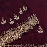 Maroon Georgette Saree With Heavy Hand Embroidered Scalloped Gold Border