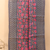 Charcoal Grey Ikat-Print Saree With Abstract Floral Motifs And Sequin Border