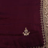Maroon Georgette Saree With Heavy Hand Embroidered Scalloped Gold Border