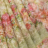 Olive Green Organza Saree With Printed Floral And Thread Embroidery