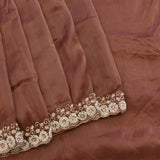 Mauve Brown Georgette Saree With Hand Embroidered Pearl Medallion Border