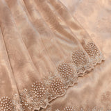 Champagne Beige Woven Saree With Hand Embroidered Pearl Floral Border