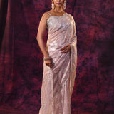 Soft Lavender Shimmer With Silver Hand Embroidery And Scalloped Border Organza Saree