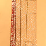 Beige & Red Silver Zari Geometric Floral Jaal Pure Silk Banarasi Saree With Contrast Red Pallu