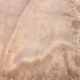 Champagne Beige Woven Saree With Hand Embroidered Pearl Floral Border