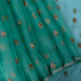 Sea Green Organza Saree With Multicolor Floral Embroidered Butis And Silver Sequin Border