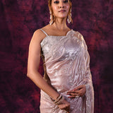 Soft Lavender Shimmer With Silver Hand Embroidery And Scalloped Border Organza Saree
