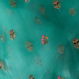Sea Green Organza Saree With Multicolor Floral Embroidered Butis And Silver Sequin Border