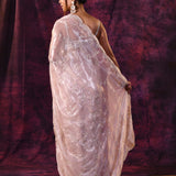 Soft Lavender Shimmer With Silver Hand Embroidery And Scalloped Border Organza Saree