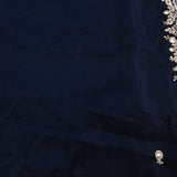 Navy Blue Georgette Saree With Hand Embroidered Mirror Work Border