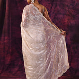 Ivory Shimmer With Silver Hand Embroidery And Scalloped Border Organza Saree