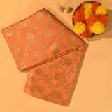 Peach Copper Zari All-Over Floral Vine Jaal Pure Silk Banarasi Saree With Floral Bouquet Pallu