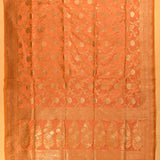 Peach Copper Zari All-Over Floral Vine Jaal Pure Silk Banarasi Saree With Floral Bouquet Pallu