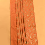 Peach Copper Zari All-Over Floral Vine Jaal Pure Silk Banarasi Saree With Floral Bouquet Pallu