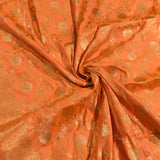 Peach Copper Zari All-Over Floral Vine Jaal Pure Silk Banarasi Saree With Floral Bouquet Pallu