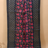 Charcoal Navy Ikat-Print Saree With Abstract Floral Motifs And Sequin Border
