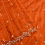 Orange Georgette Saree With All Over Hand Embroidered Butti And Chevron Border
