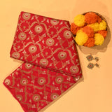 Red Gold Zari Ogee Circular Floral Jaal Pure Silk Banarasi Saree With Dense Teardrop Floral Pallu