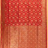 Red Gold Zari Ogee Circular Floral Jaal Pure Silk Banarasi Saree With Dense Teardrop Floral Pallu