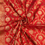 Red Gold Zari Ogee Circular Floral Jaal Pure Silk Banarasi Saree With Dense Teardrop Floral Pallu