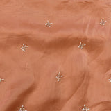 Peach Georgette Saree With All Over Hand Embroidered Star Motifs And Scalloped Border