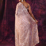 Pearl Pink With Silver Hand Embroidery And Scalloped Border Organza Saree